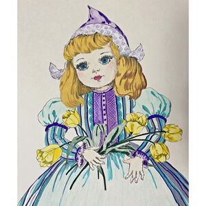 Ellen Nelson Page Art Print Blonde Dutch Girl 17"x12" Vintage Big Blue Eye Doll